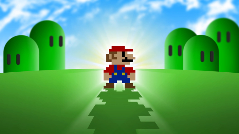 Pixelated OG Mario Desktop Wallpaper