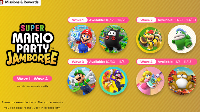 Icon elements inspired by Super Mario Party Jamboree are available briefly