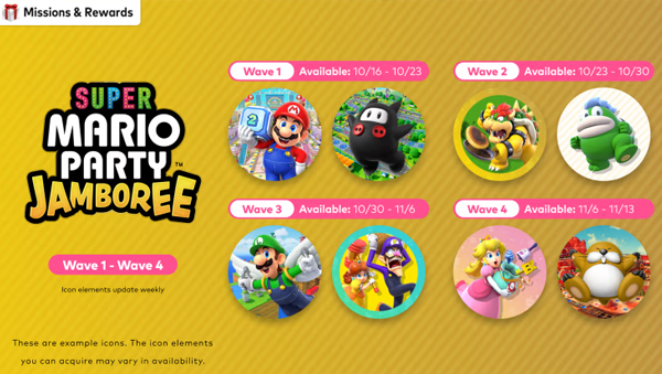 Icon elements inspired by Super Mario Party Jamboree are available briefly